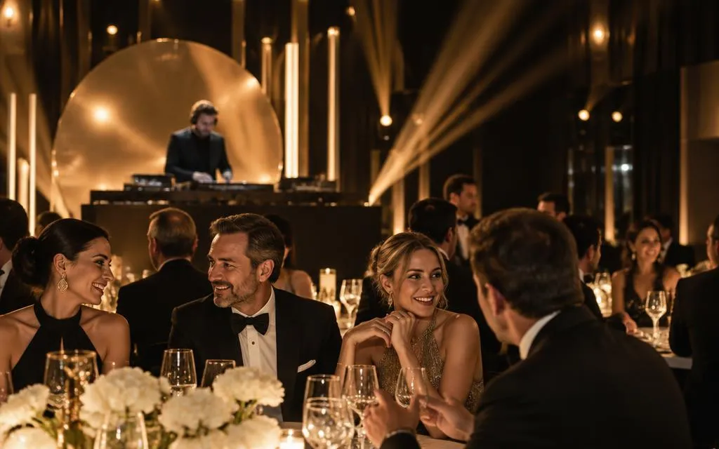 Festliche Abendveranstaltung mit DJ und goldener Lichtshow