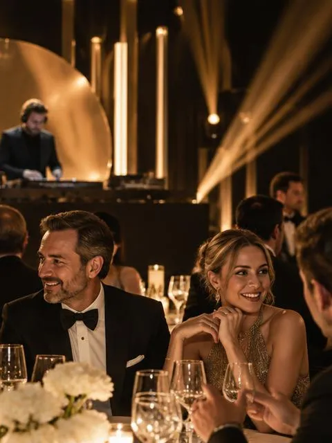 Festliche Abendveranstaltung mit DJ und goldener Lichtshow